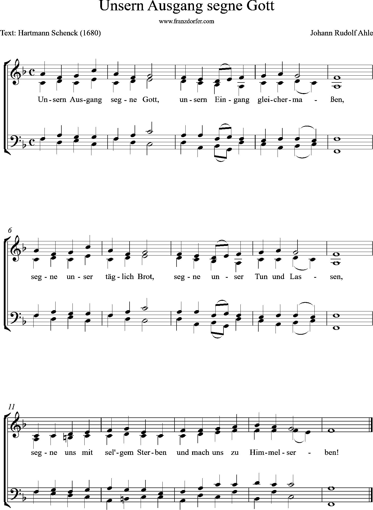 Chornoten, Orgel, 4stimmig, Unsern Ausgang segne Gott